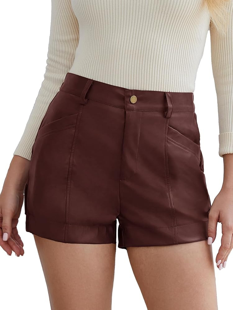 Women Stretchy Leather Shorts High Waisted Dressy Shorts for Women Casual Faux Leather Shorts | Amazon (US)