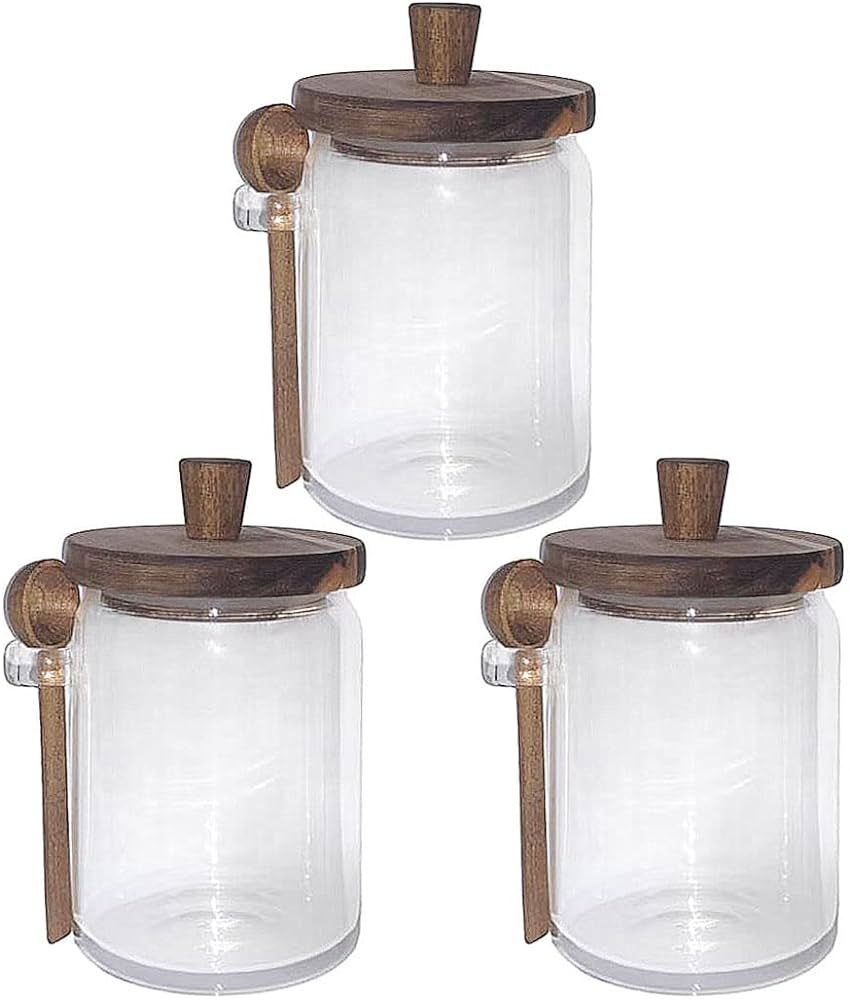 Set of 3 Glass Jars Containers with Wooden Lids and Scoop Clear Canister Jars Set with Spoon for ... | Amazon (US)