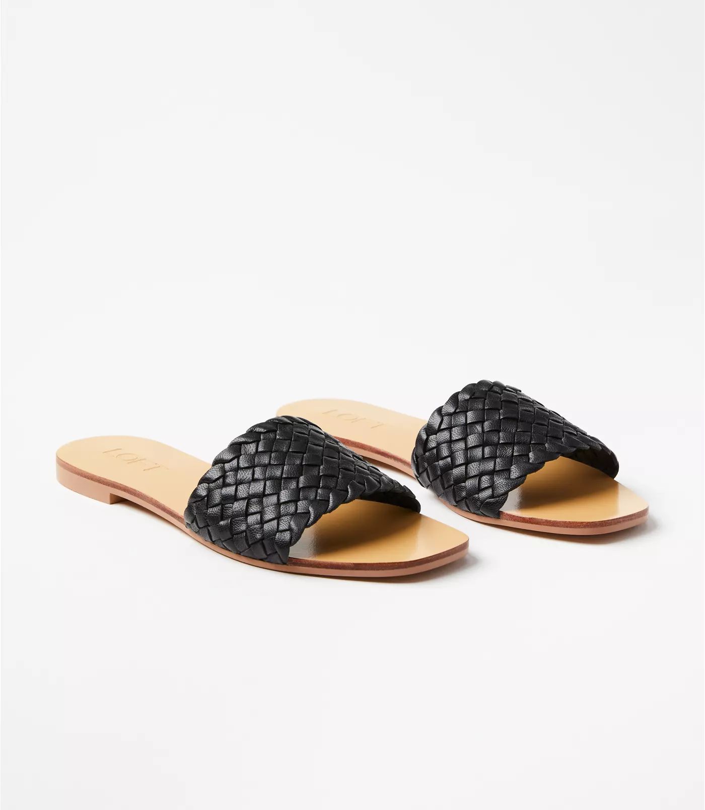 Woven Leather Slide Sandals | LOFT | LOFT