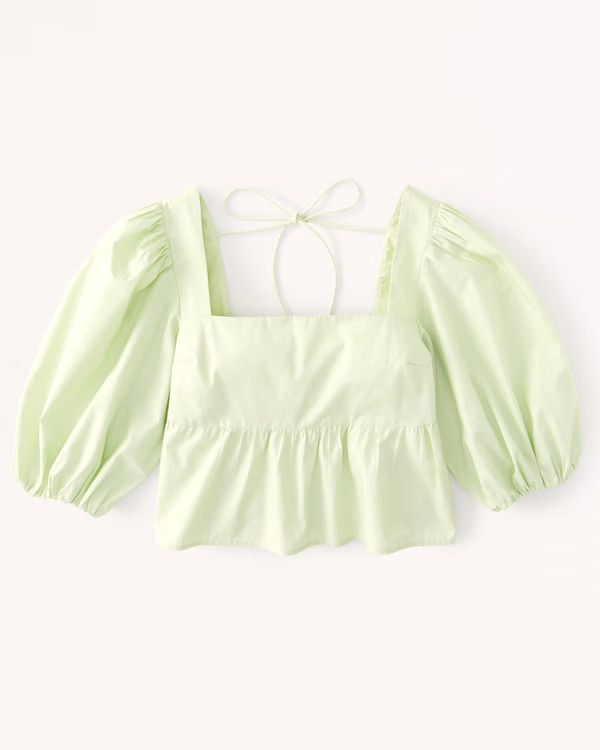 Women's Puff Sleeve Poplin Squareneck Top | Women's New Arrivals | Abercrombie.com | Abercrombie & Fitch (US)