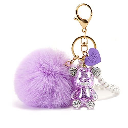YOU WIZV Kawaii Cute Bear Keychain for Women, Bling Gummy Teddy Bear Pom Pom Key Chain Girly Wris... | Amazon (US)