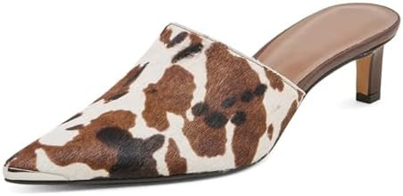 Kitten Heel Mules for Women Cow Print Pointed Closed Toe Slip-On Mules Backless Calf Hair Dress P... | Amazon (US)