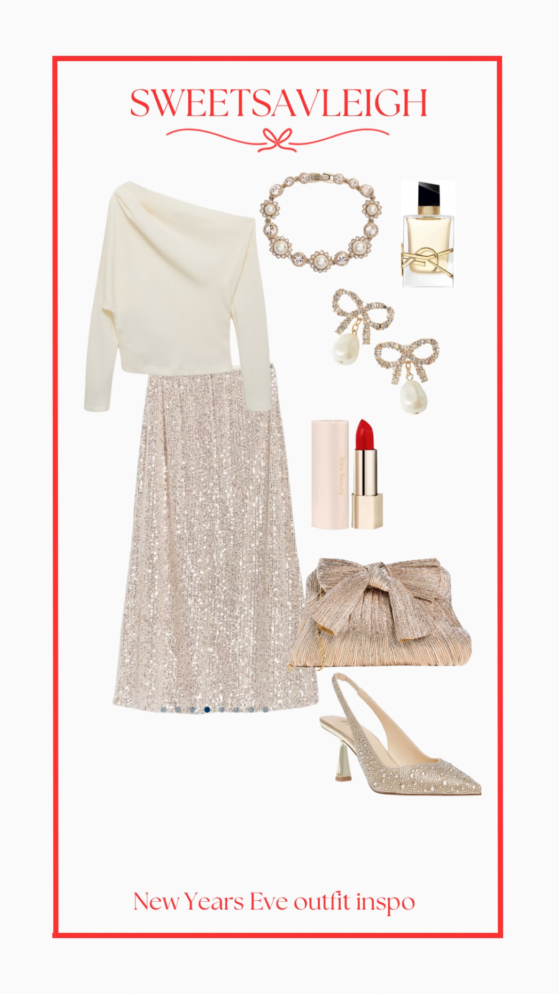 New Year’s Eve outfit inspo | sequin skirt, gold heels, gold handbag, bow earrings, holiday party outfit 

#LTKSeasonal #LTKHoliday #LTKStyleTip