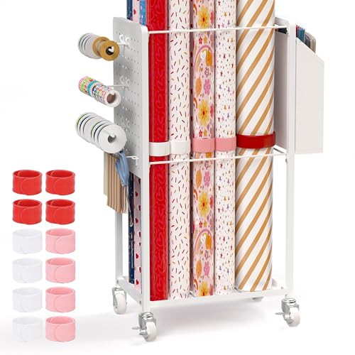Wrapping Paper Organizer Cart with 12PCS Slap Bands, Rolling Gift Wrapping Organizer Storage Wrap... | Amazon (US)