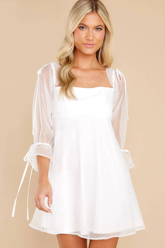 Thinking Maybe White Puff Sleeve Dress | Red Dress 