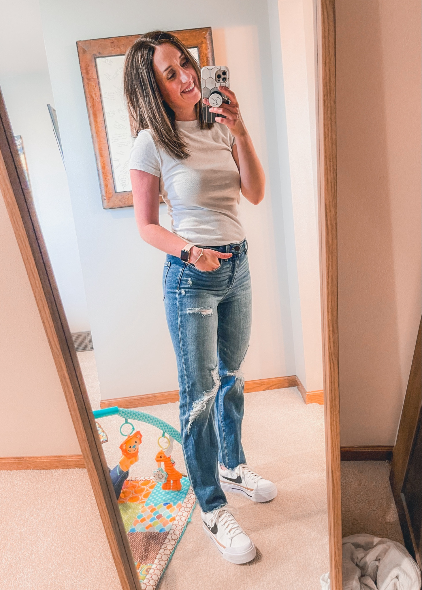 Feeling veryyyy trendy in these straight jeans and Nikes. High rise and stretchy make them very comfortable. Everything is TTS - jeans are 26, shirt is medium, shoes are 8.5

#LTKfindsunder100