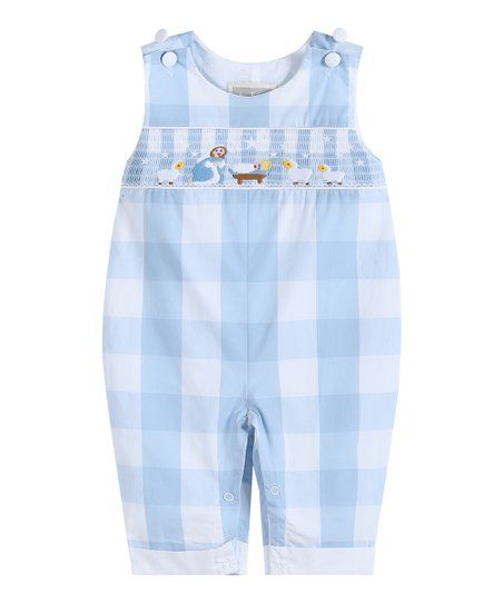 Light Blue Check Nativity Smocked Overalls - Infant & Toddler | Zulily