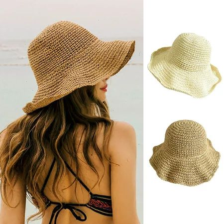 Summer Foldable Straw Hat Women s Outdoor Sunscreen Sun Hat Girls Holiday Beach Hat for Travel | Walmart (US)
