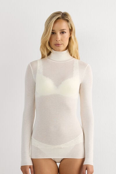 Intimissimi Modal Cashmere Ultralight High-Neck Top Woman Ivory Size M | Intimissimi (US)