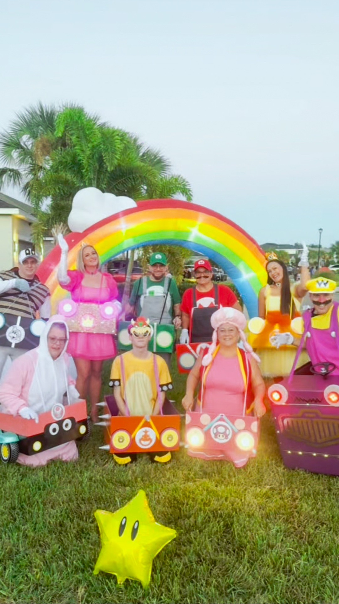 DIY Mario Kart costumes, but make them extra! 🏎️🌈✨ From cardboard boxes to glitter, gems, twinkle lights, and custom license plates, we had so much fun bringing our characters to life! Linking our costume pieces, DIY supplies, and the rainbow and star decorations that made our neighborhood racetrack even more magical! 💗⭐
#halloweencostumes #groupcostumes #mariokart

#LTKstorytime #LTKSeasonal