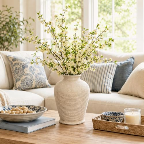 GreenSicilia 8.3" Beige Ceramic Vase, Small Vase with Rustic Bottle Shape | Amazon (US)