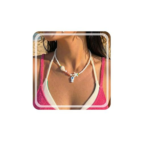 Gmai Ceramic Fish Pendant Necklace for Women Multicolor Rice Beads with Turquoise Accents Delicate Fish Jewelry for Everyday Vacation (Conch White) | Amazon (US)