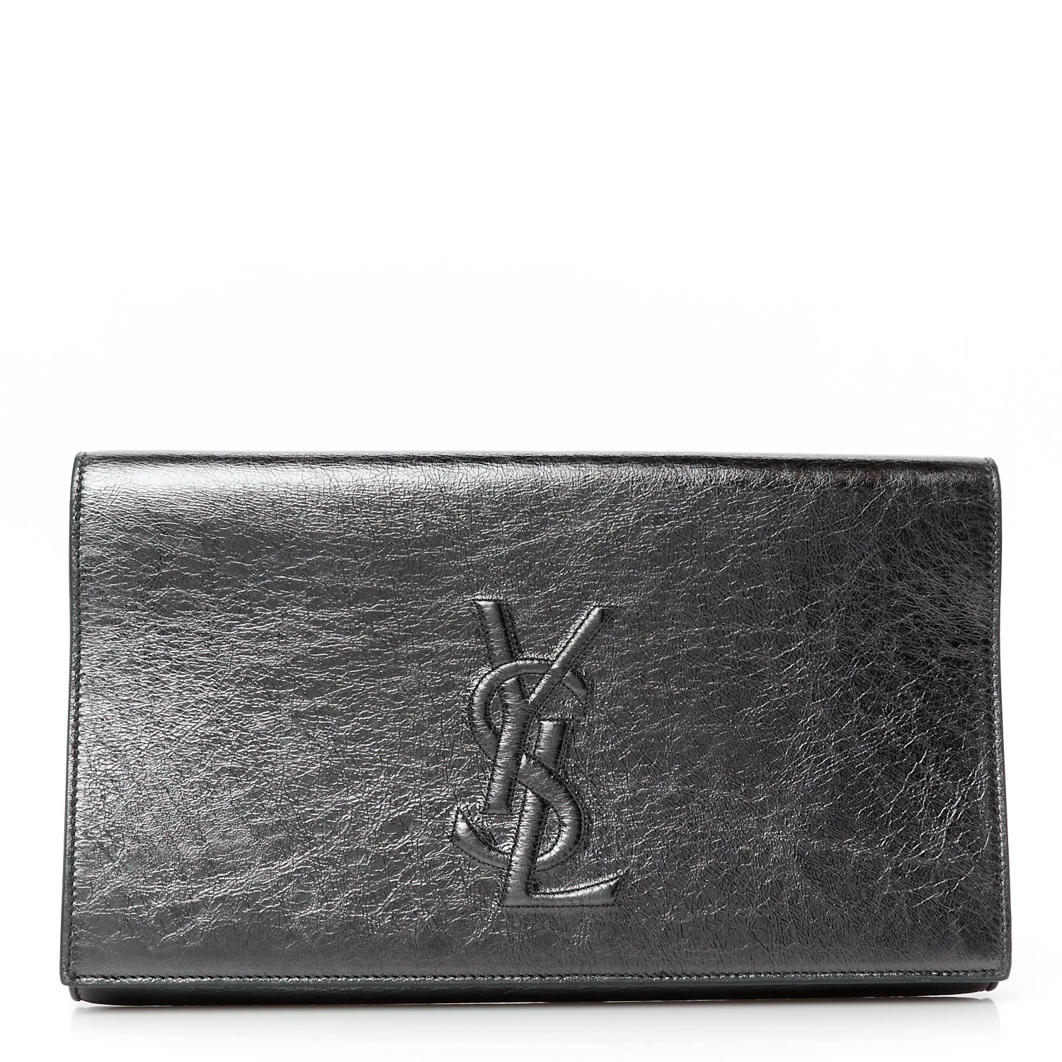 Saint Laurent Metallic Calfskin Monogram Large Belle De Jour Clutch Dark Silver 1744538 | FASHIONPHILE (US)
