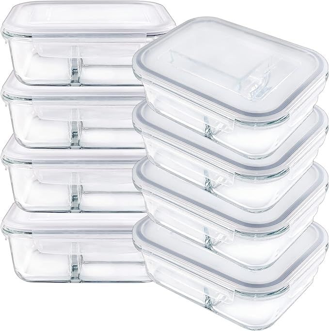MUMUTOR 8 Pack Glass Meal Prep Containers 3 Compartment, Glass Food Storage Containers with Lids,... | Amazon (US)