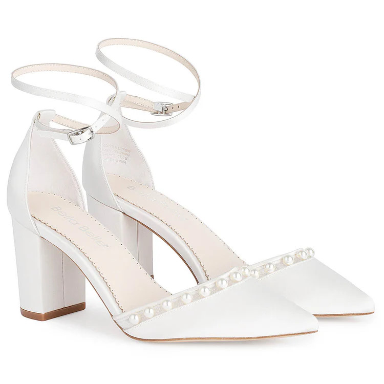 3-Inch Ivory Block Heel Wedding Shoes with Pearls | Bella Belle Shoes