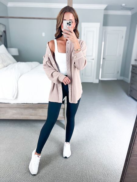Amazon waffle knit tops (small). Favorite Amazon leggings (XXS). Amazon square neck tank (XS). Fall outfits. Travel outfit. Casual outfit. Carline outfit. Mom outfit. Casual style. Nike waffle knit sneakers (TTS). White sneakers. Bedroom. Pottery Barn canopy bed. 

#LTKtravel #LTKshoecrush #LTKfindsunder50