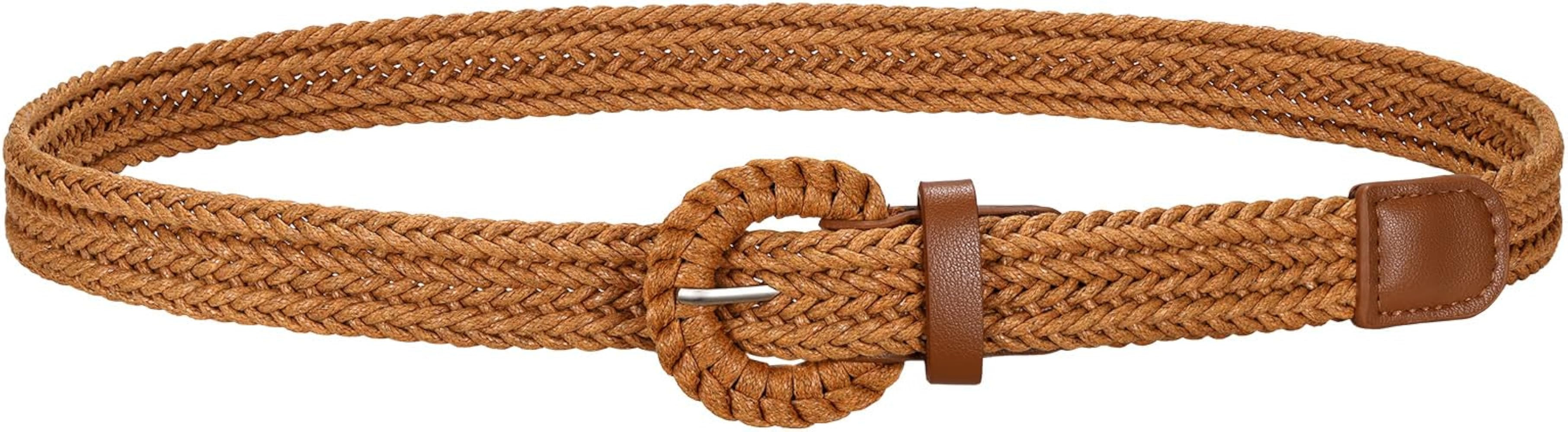 JASGOOD Women's Straw Braided Woven Boho Belt - Skinny Raffia Waist Strap for Summer Dresses & Je... | Amazon (US)
