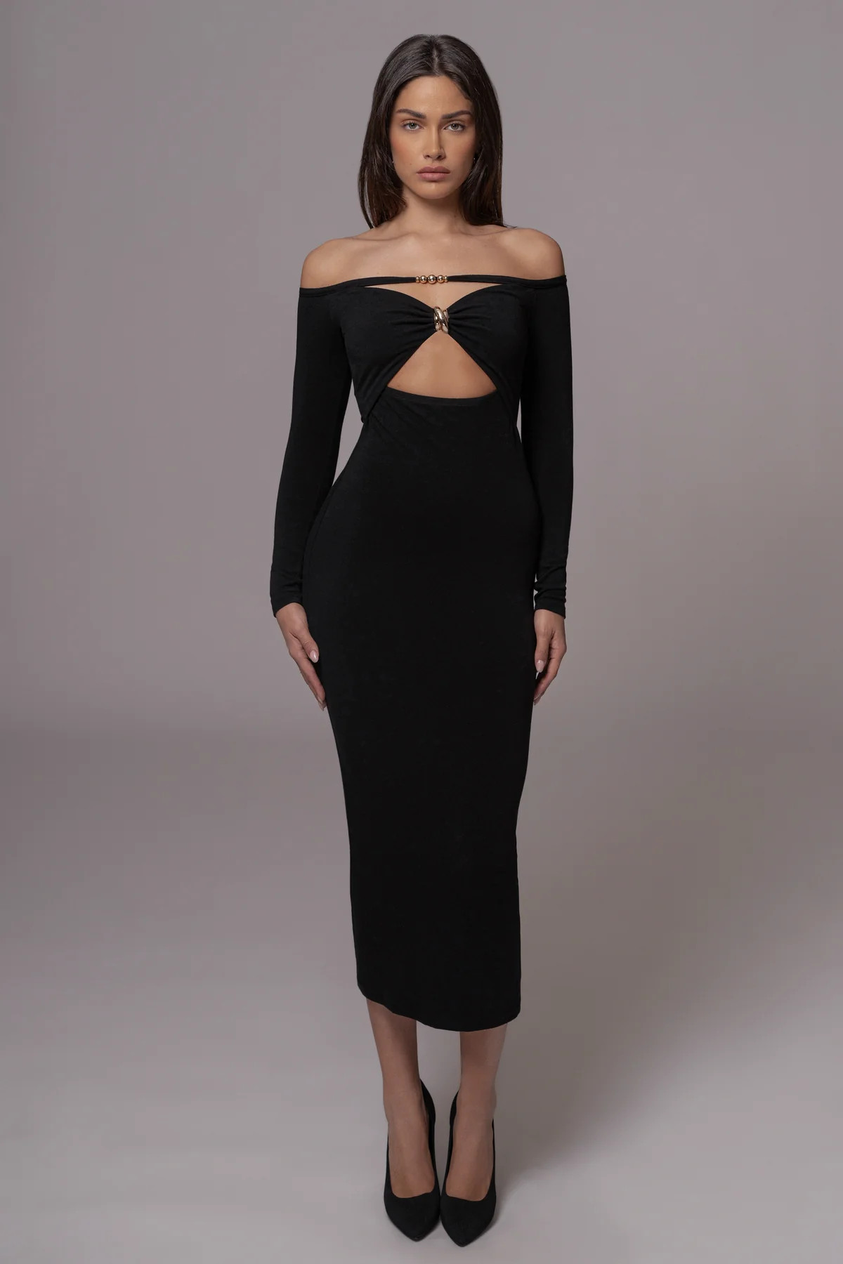 Black Off Shoulder Cutout Dress | JLUXLABEL