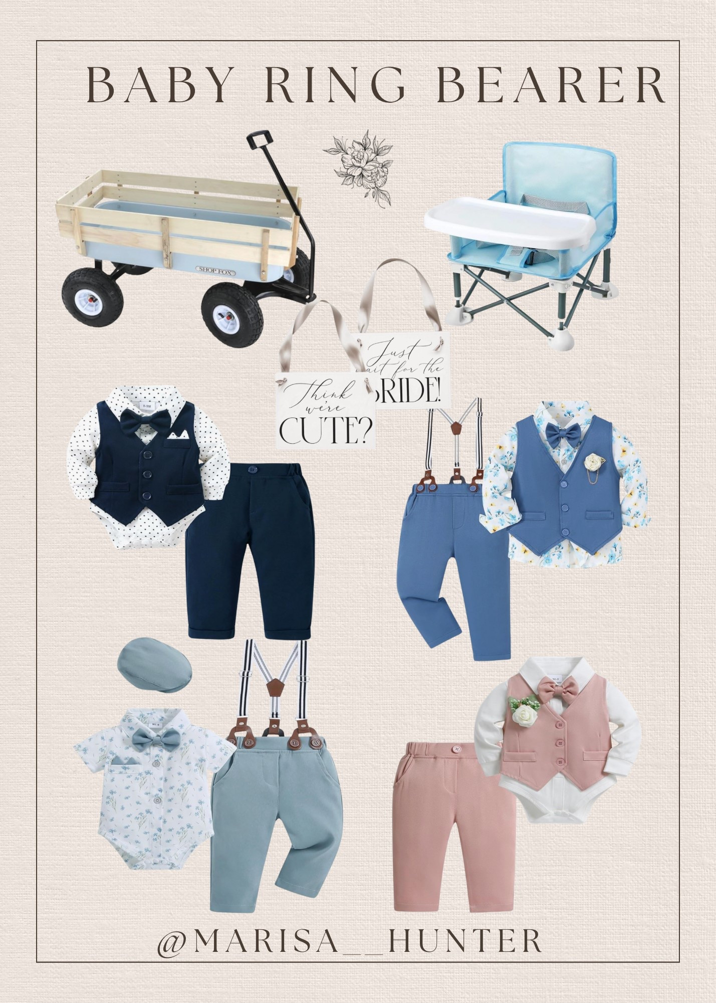 Baby ring bearer 

Ring security baby wagon baby suit suspenders bow tie here comes the bride sign 

#LTKWedding #LTKBaby