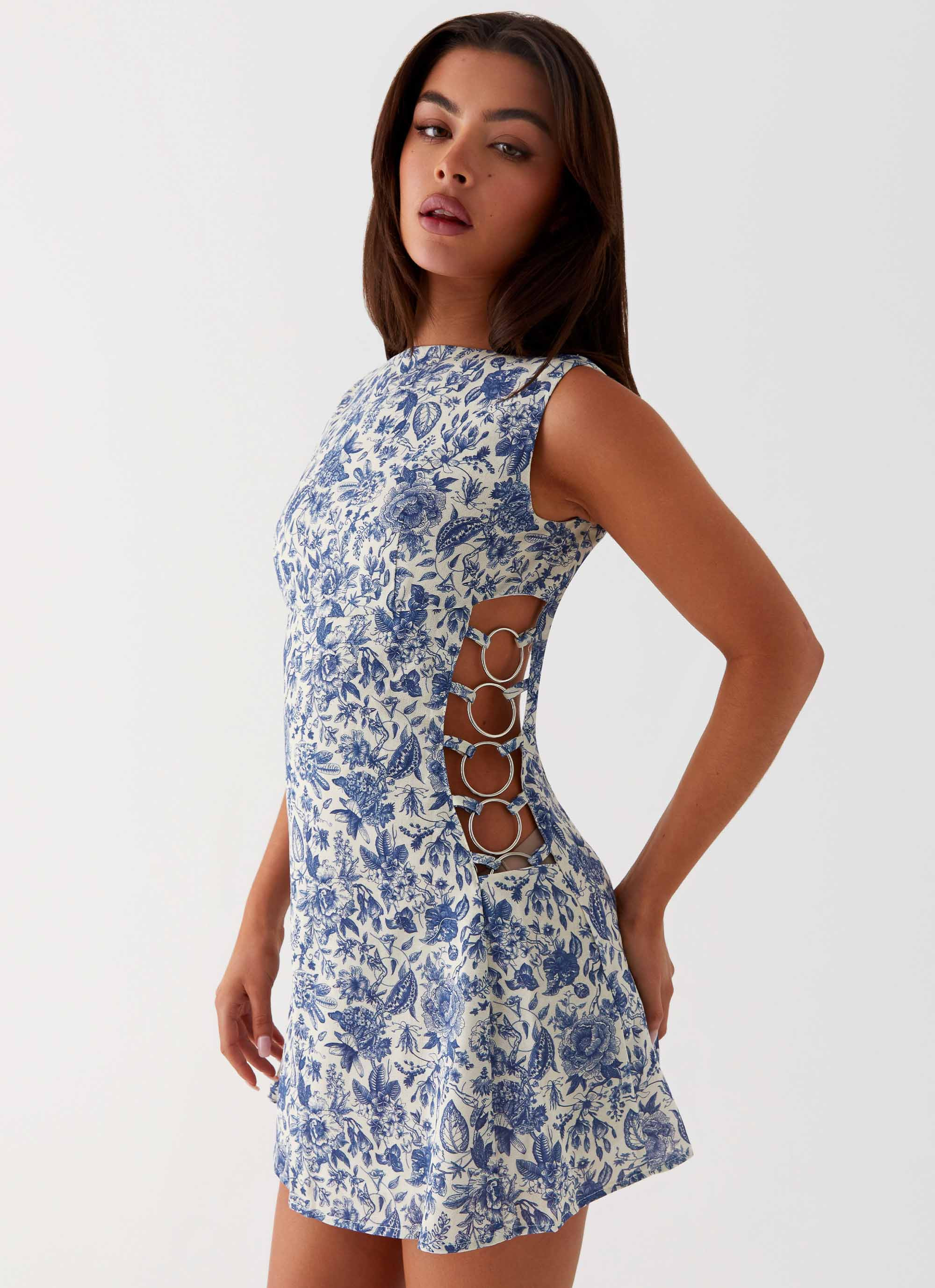 Indigo Bloom Linen Mini Dress - Blue Paisley | Peppermayo (Global)
