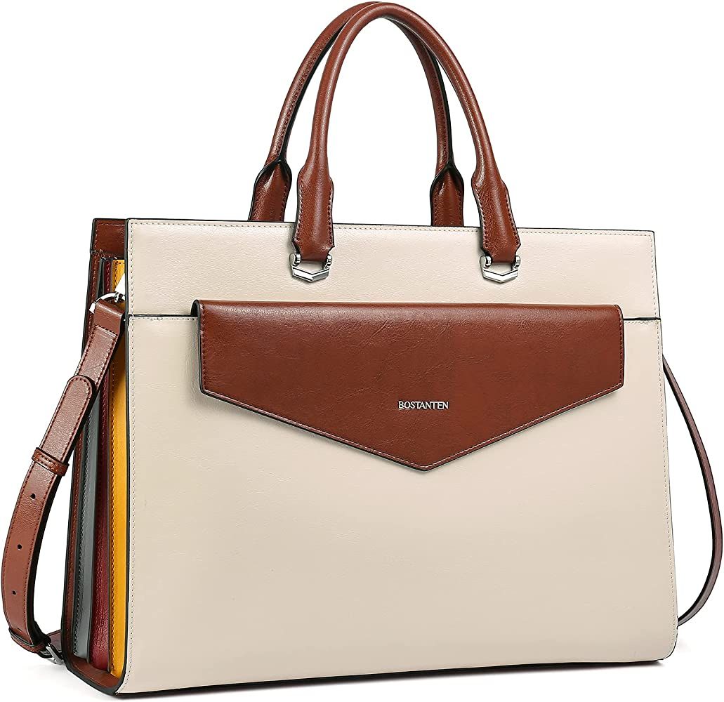 BOSTANTEN Briefcase for Women Laptop Tote 15.6 Inch Genuine Leather Handbag Work Bag | Amazon (US)