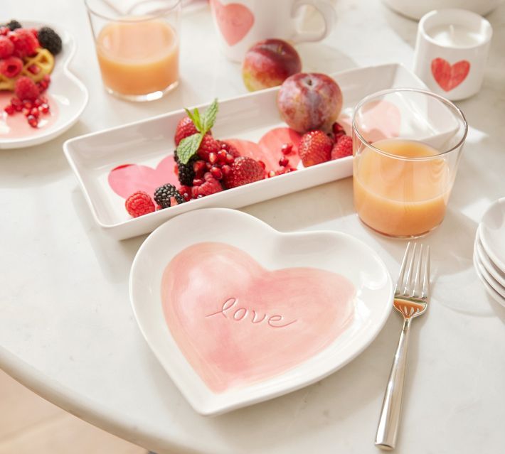 Watercolor Heart Stoneware Cookie Serving Platter | Pottery Barn (US)