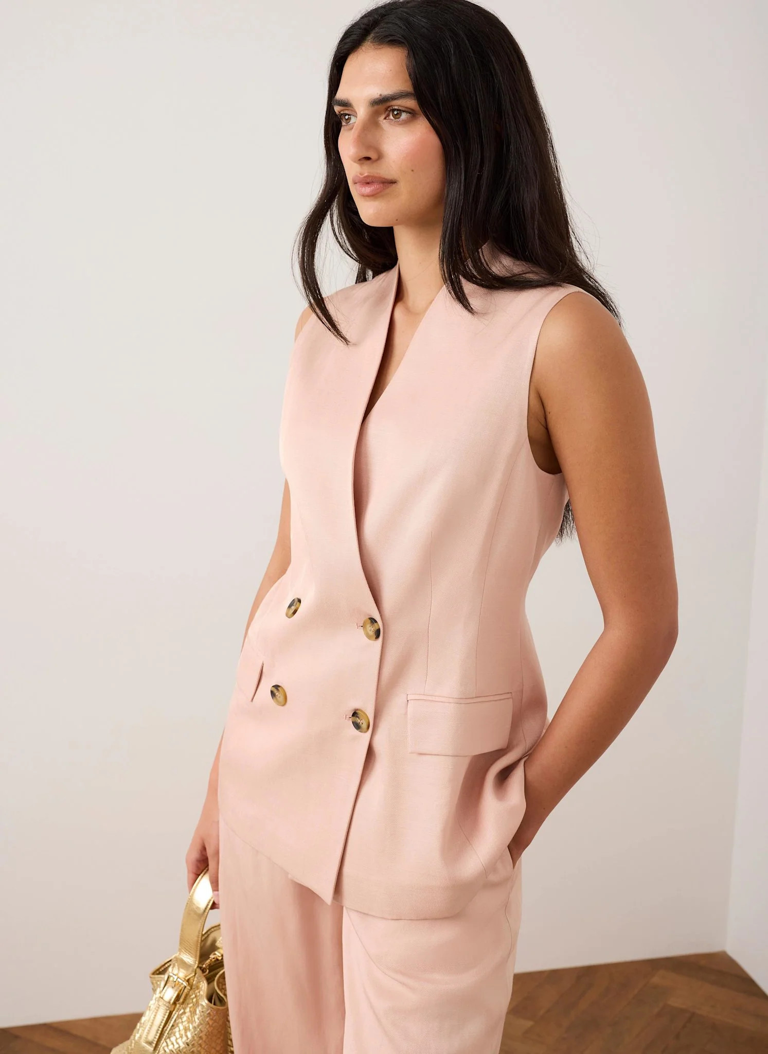 Pink Tailored Longline Waistcoat | Mint Velvet