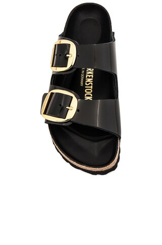 BIRKENSTOCK Arizona High Shine Big Buckle Sandal in Black from Revolve.com | Revolve Clothing (Global)