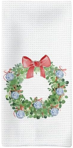 Chinoiserie Christmas Decor Kitchen Towels, Coquette Red Bow Christmas Wreath Hand Towels, Grandm... | Amazon (US)
