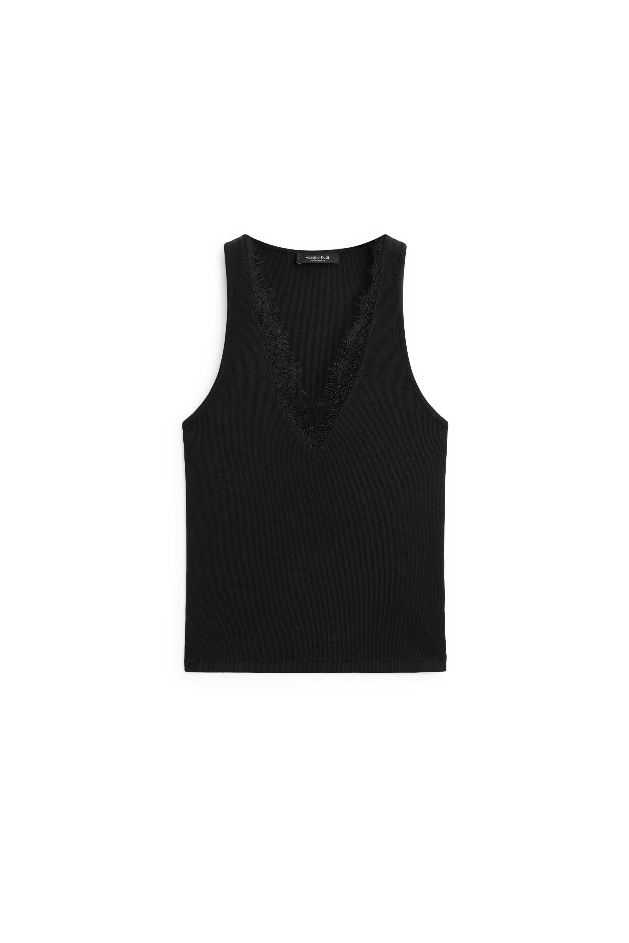 Top con scollo a V e dettaglio in pizzo | Massimo Dutti IT