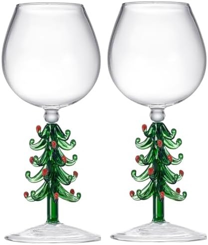 Crystal Christmas Holiday Tree Stemmed Wine Glass - Green - 10 oz Goblet Bordeaux Red & Forest Co... | Amazon (US)