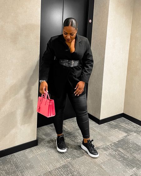 A classic all black outfit will never get old!

Black blazer | designer bag | pink bag | oversized trainer | chunky trainers | leather look trousers | leather trousers | plus size outfit

#LTKunder50 #LTKcurves #LTKeurope