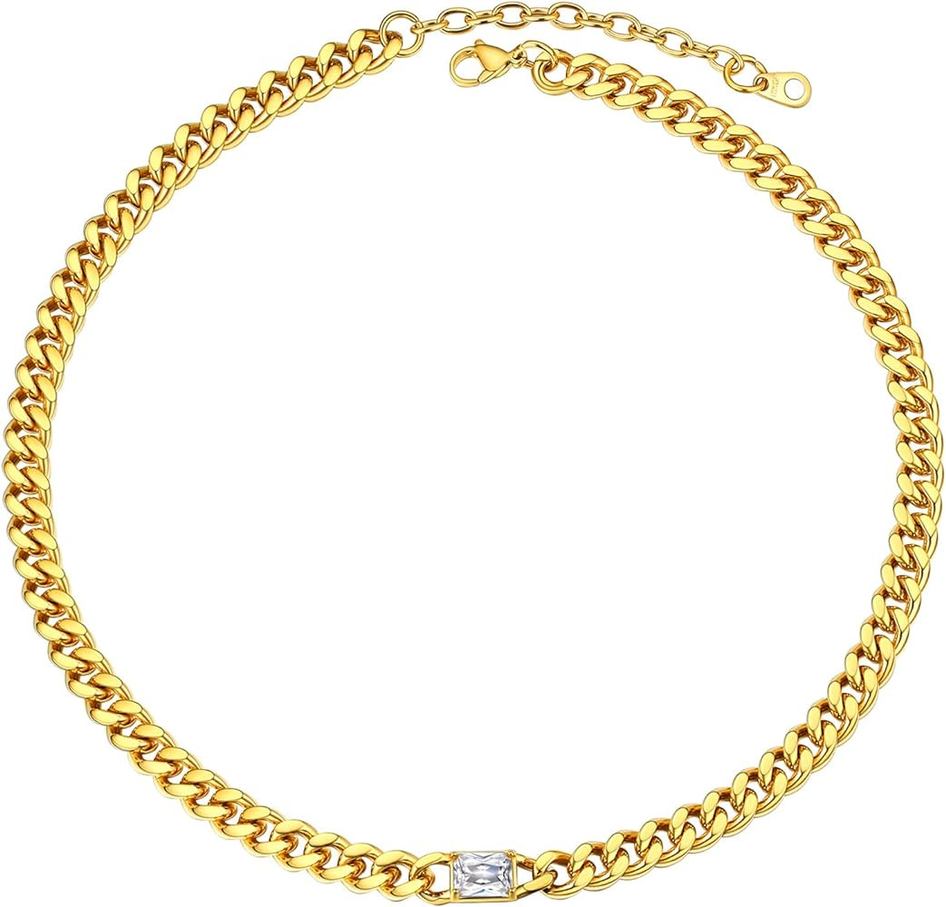 PROSTEEL Gorgeous Cubic Zirconia 7mm Cuban Link Choker 16 inch, Customize Birthstone Chain Jan - ... | Amazon (US)