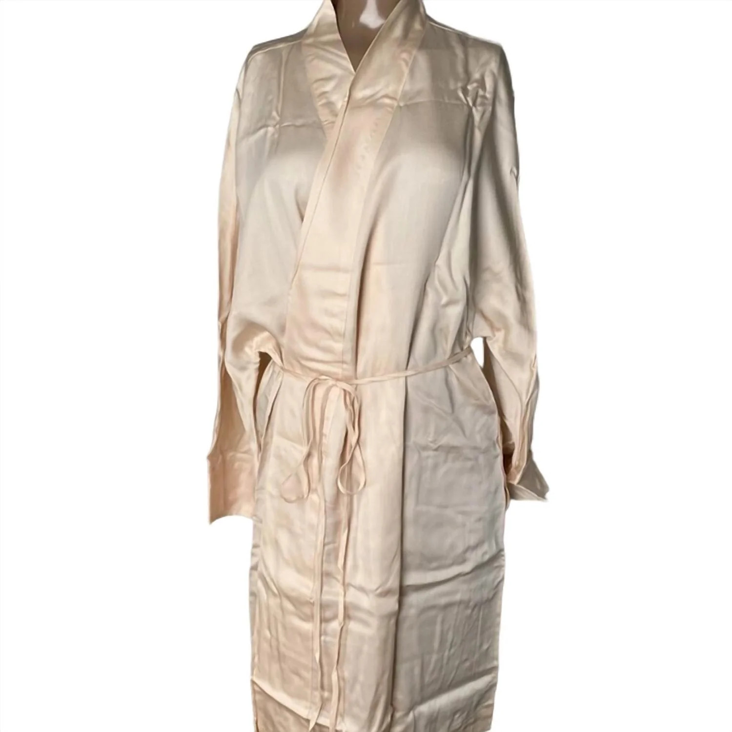 Women's Long Sleeve Lightweight Sateen Knee-Length Robe In Oat | Shop Simon
