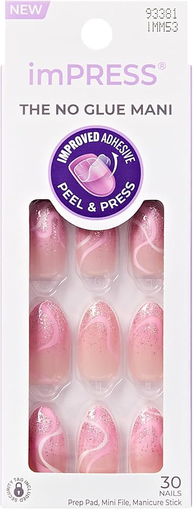 KISS imPRESS No Glue Mani Press On Nails, Design, 'Wild Venus', Pink, Medium Size, Almond Shape, ... | Amazon (US)