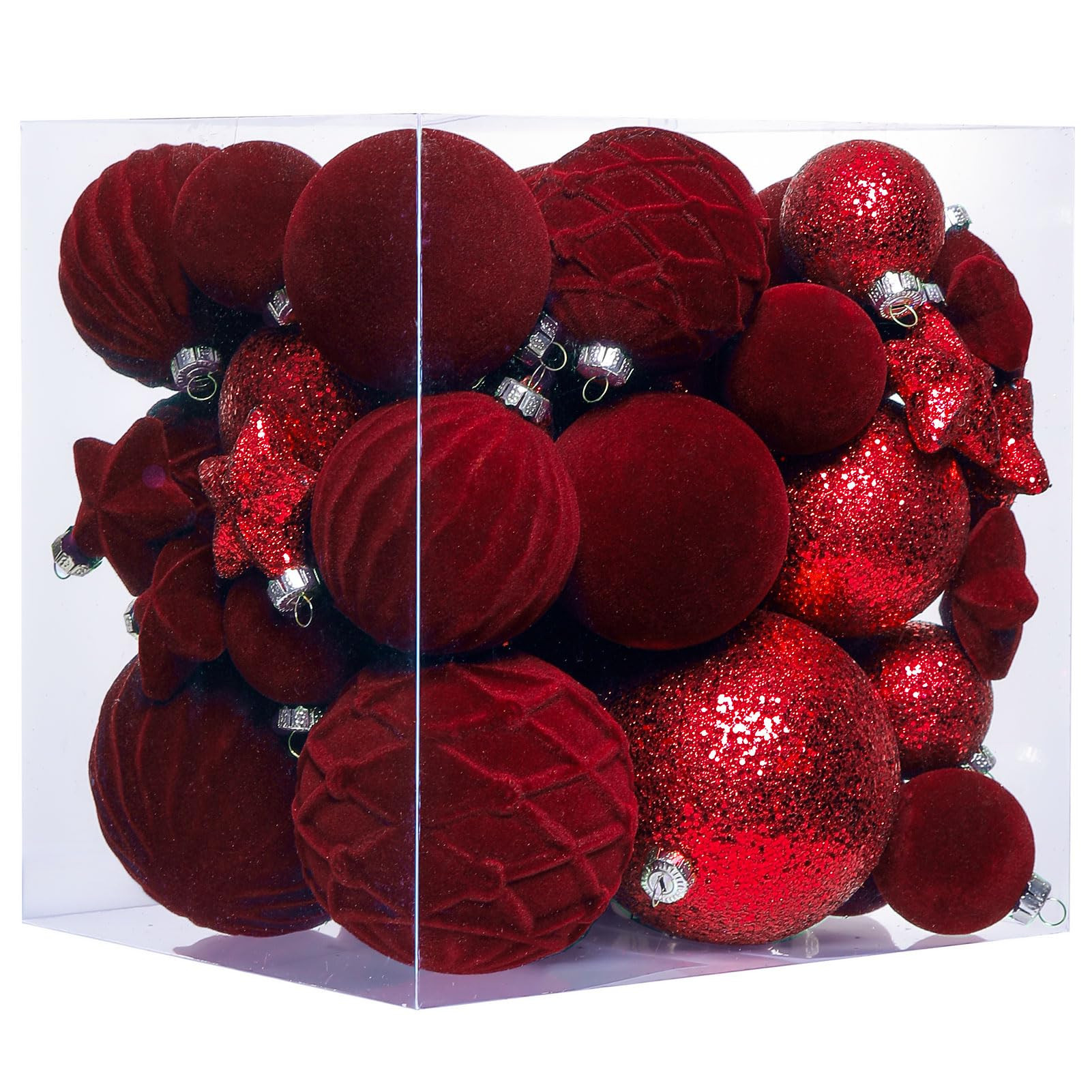 38 Pcs Burgundy Velvet Christmas Ball Ornaments, Christmas Tree Decorations with Paper Ornaments,... | Amazon (US)