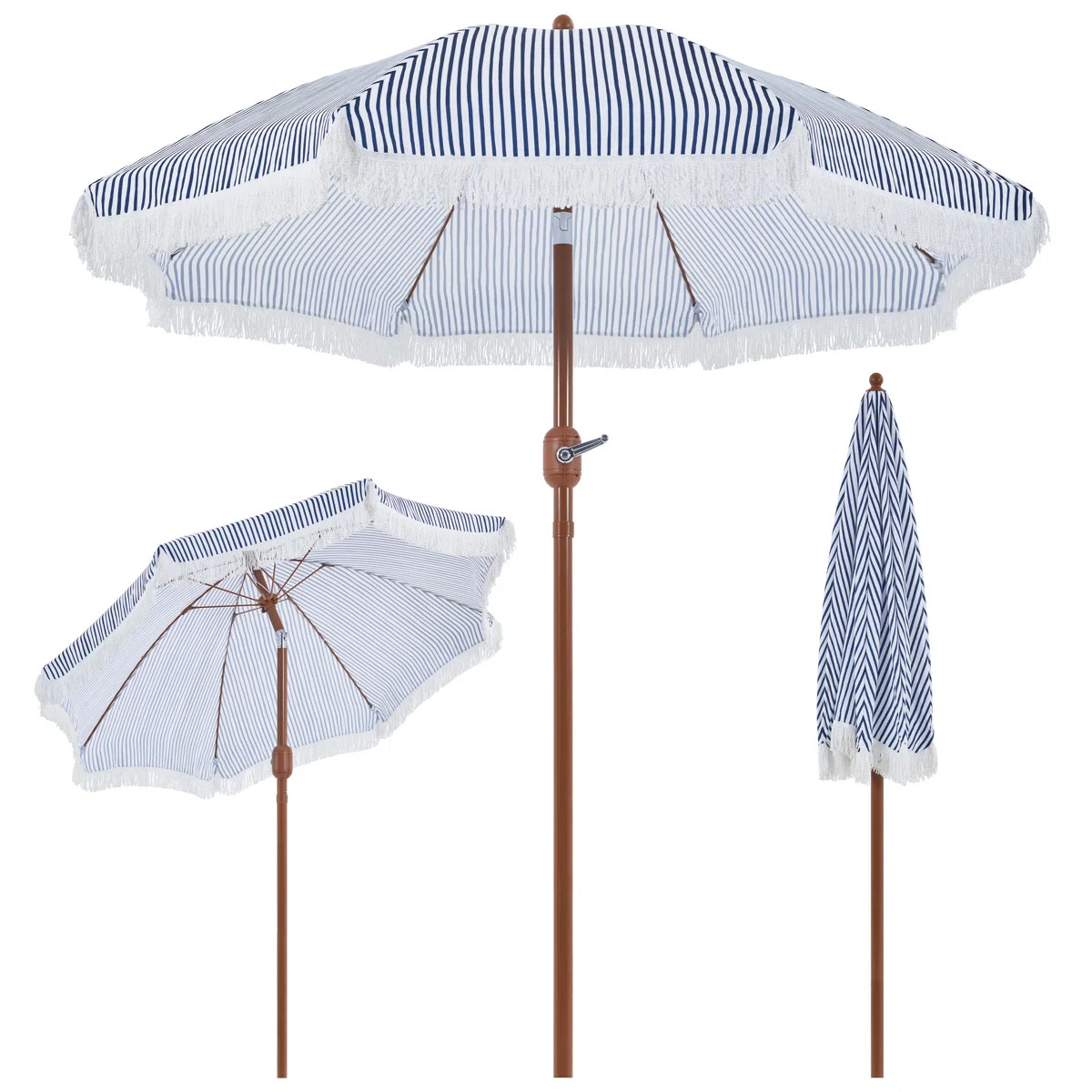 90\u201d Tilt Beach Patio Umbrella with Fringe | Wayfair North America
