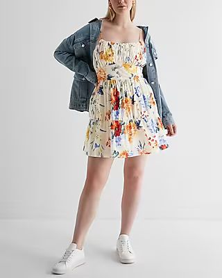 Floral Print Ruched Tiered Mini Dress | Express