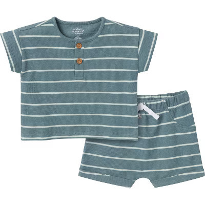 Modern Moments™ by Gerber Baby Boys' 2-Piece Henley Shirt and Shorts Set, Medium Teal Stripe, 3-6 Months | Target