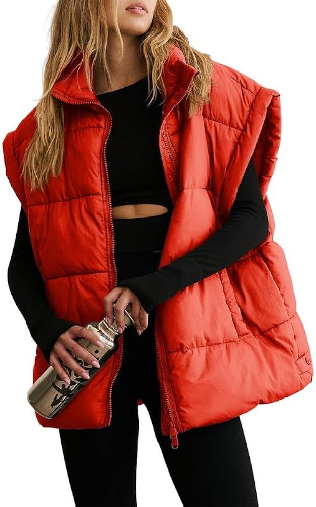 Dokotoo Women's Casual Winter Oversized Puffer Vest Stand Collar Flysleeve Insulated Padded Puffy... | Amazon (US)