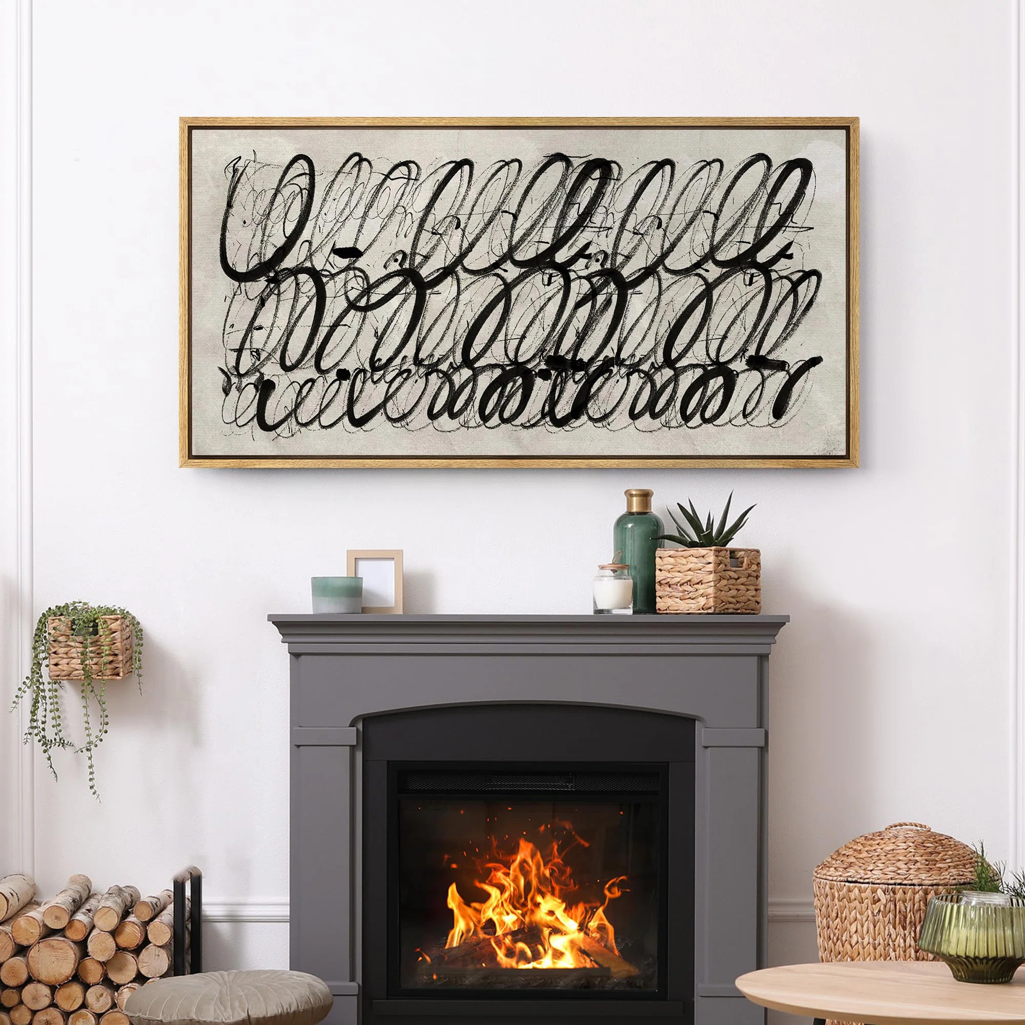 Abstract Pastel Lines " Abstract Calligraphy Black Ink Art Modern Art Calm Warm Extra Large Artwo... | Wayfair North America