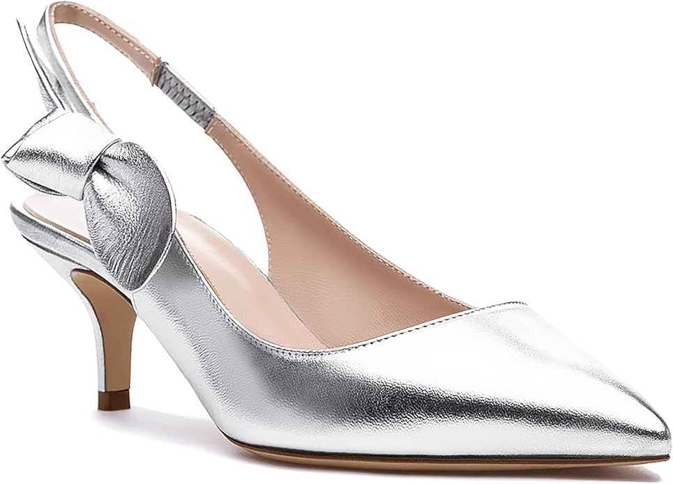 Guayonng Womens Slingback Heels Kitten Pumps Dress Shoes Pointed Toe Bow Party Wedding Sandals | Amazon (US)