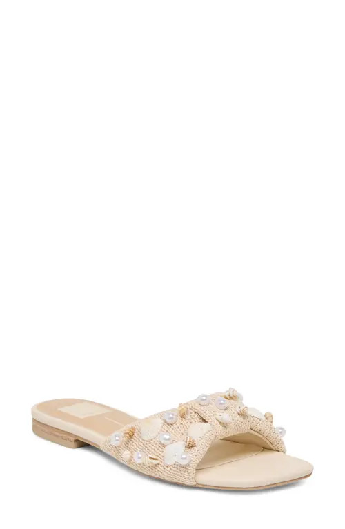 Dolce Vita Lizza Slide Sandal in Oatmeal Beaded Raffia at Nordstrom, Size 10 | Nordstrom