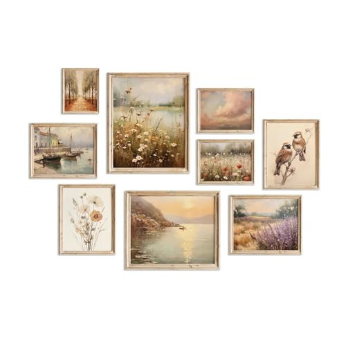 Farmhouse Wall Decor Vintage Posters for Room,Netural Boho Wall Art,Eclectic French Country Flower Art Prints,,Nature Landscape Sunset Clouds Cottagecore Gallery Wall Pictures for Bedroom Living Room | Amazon (US)