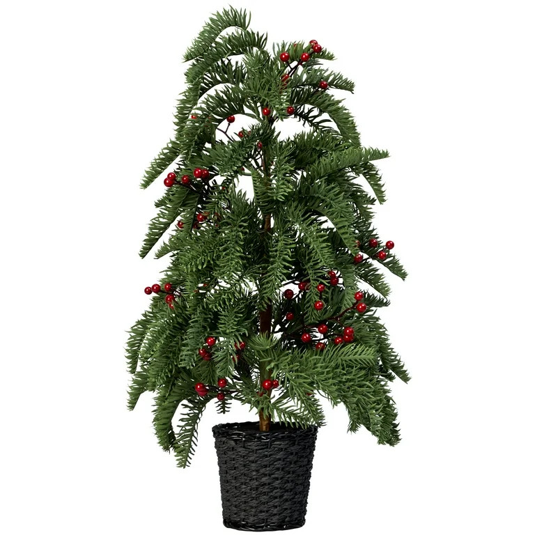My Texas House Downswept Pine Tree with Red Berries Decoration, 24 in | Walmart (US)