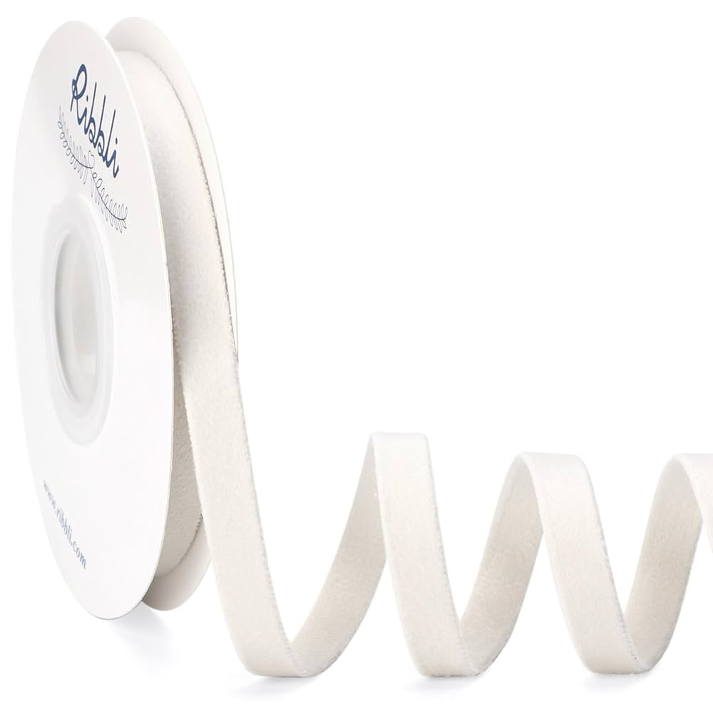 Ribbli Cream White Velvet Ribbon Double Faced 3/8 Inch 10-Yard Spool White Ribbon Use for Christm... | Amazon (US)