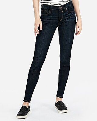 Express Womens Mid Rise Dark Wash Stretch Jeggings | Express