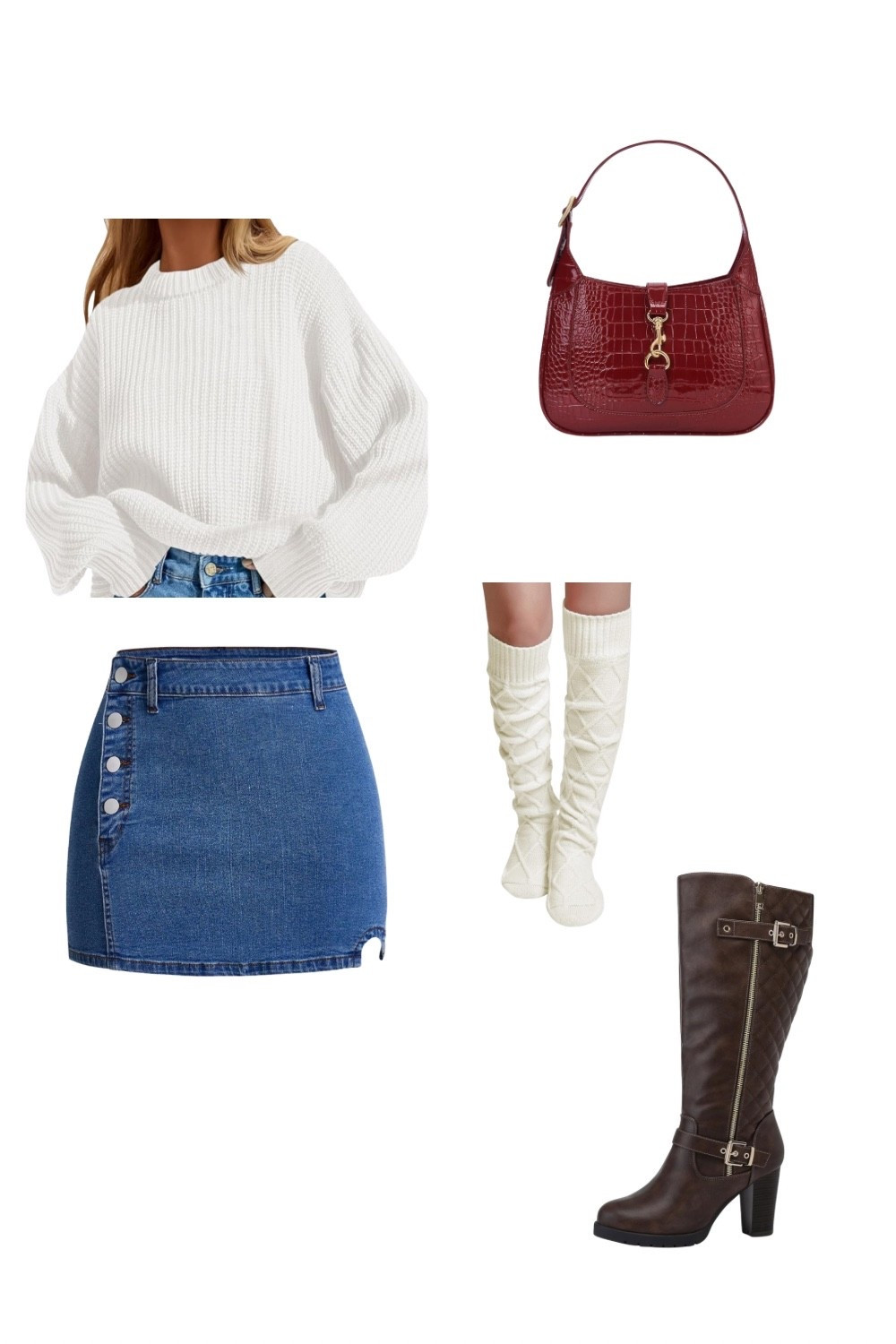 Family Photo Outfits

This cozy-chic fall outfit is perfect for coffee dates or weekend strolls. A soft oversized white sweater balances the flirty denim mini skirt, paired with knee-high socks and dark brown boots for a preppy, warm aesthetic. Add a pop of color with a red shoulder bag for that trending coquette-inspired touch.
Keywords: cute fall outfit, coquette fall aesthetic, denim mini skirt outfit, cozy outfit ideas, preppy fall fashion, white sweater outfit, red bag outfit

#LTKStyleTip #LTKSeasonal #LTKHoliday