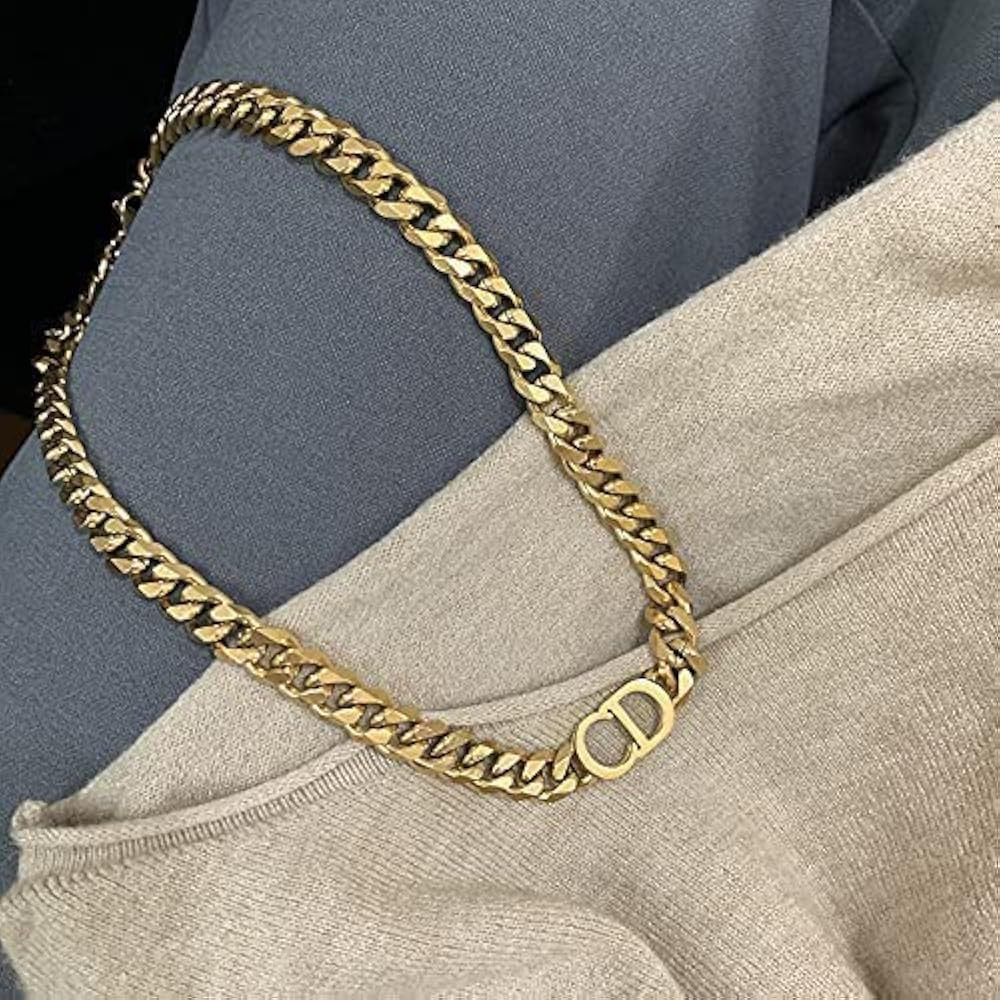 18K Gold Plated Cuban Chain Choker Letter Initial Stainless Steel Non-Fading Dainty Necklace | Amazon (US)