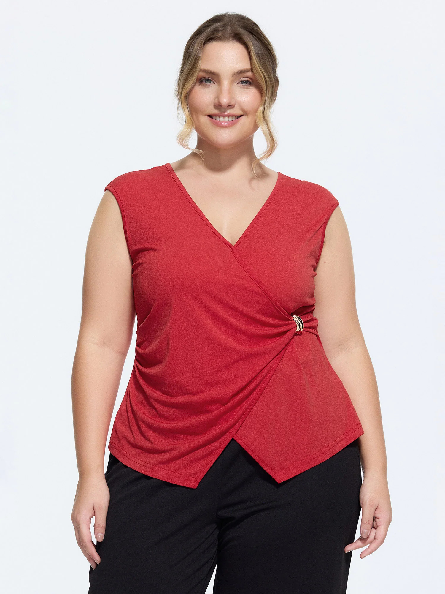 Wrap Side Buckle Draped Blouse | Bloomchic